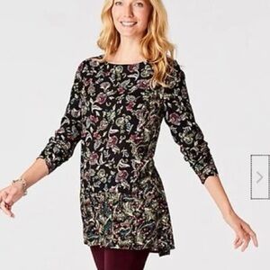 J. Jill Floral Long Sleeve Blouse Tunic in Black Green and Burgundy